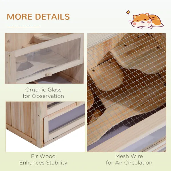 2-Tier Hamster Habitat Openable Top Front Door Shelf Ladder Stable Fir Wood Frame Nature Wood - product image 6
