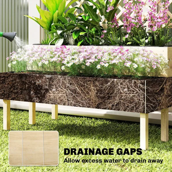 Outsunny 2-Tier Raised Garden Bed with Trellis, Elevated Planter Box for Climbing Plants, Natural - product image 6