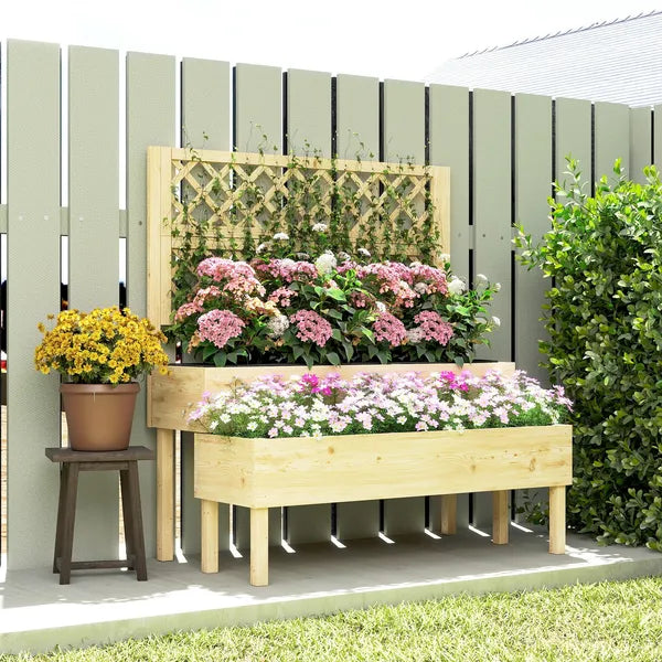 Outsunny 2-Tier Raised Garden Bed with Trellis, Elevated Planter Box for Climbing Plants, Natural - product image 9