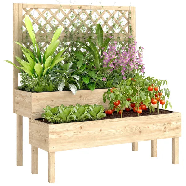 Outsunny 2-Tier Raised Garden Bed with Trellis, Elevated Planter Box for Climbing Plants, Natural - product image 11