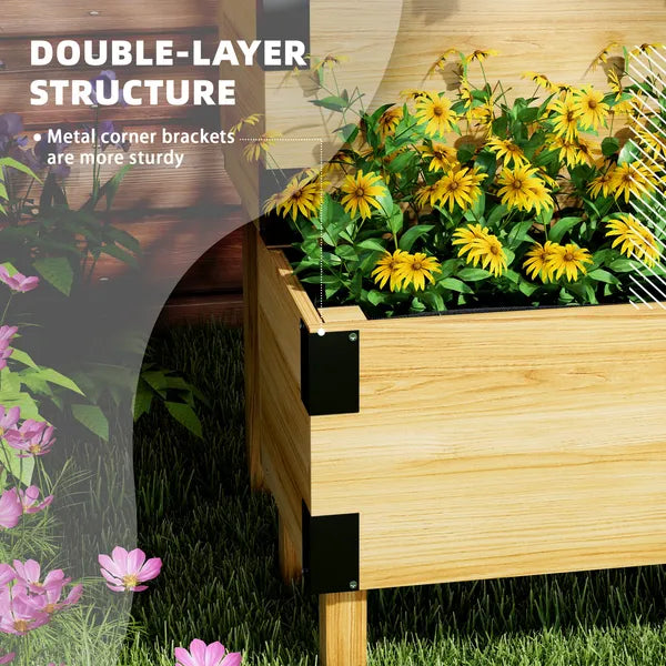 Outsunny 2 Tier Raised Garden Bed with Trellis, Wooden Elevated Planter Box with Legs and Metal Corners, for Vegetables, Flowers, Herbs, Natural - product image 5