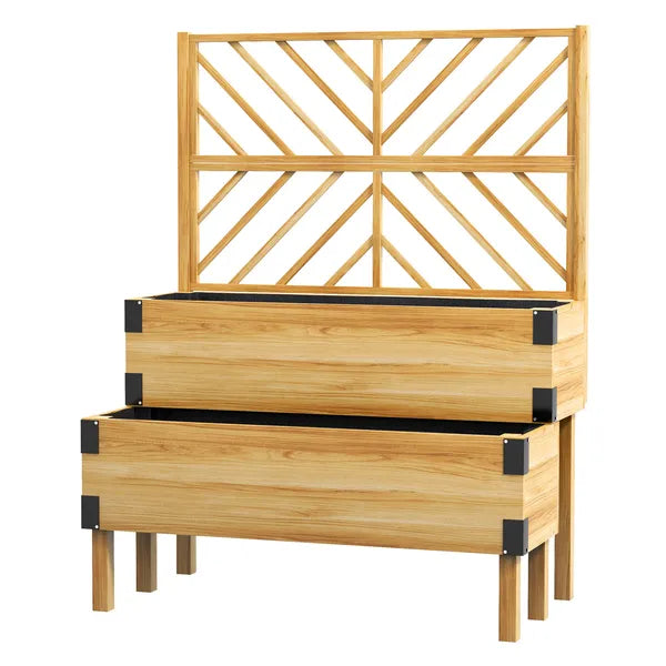 Outsunny 2 Tier Raised Garden Bed with Trellis, Wooden Elevated Planter Box with Legs and Metal Corners, for Vegetables, Flowers, Herbs, Natural - product image 11