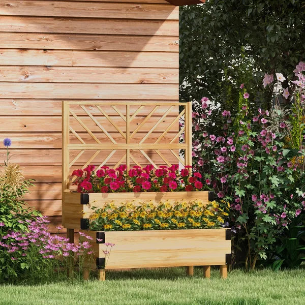 Outsunny 2 Tier Raised Garden Bed with Trellis, Wooden Elevated Planter Box with Legs and Metal Corners, for Vegetables, Flowers, Herbs, Natural - product image 10