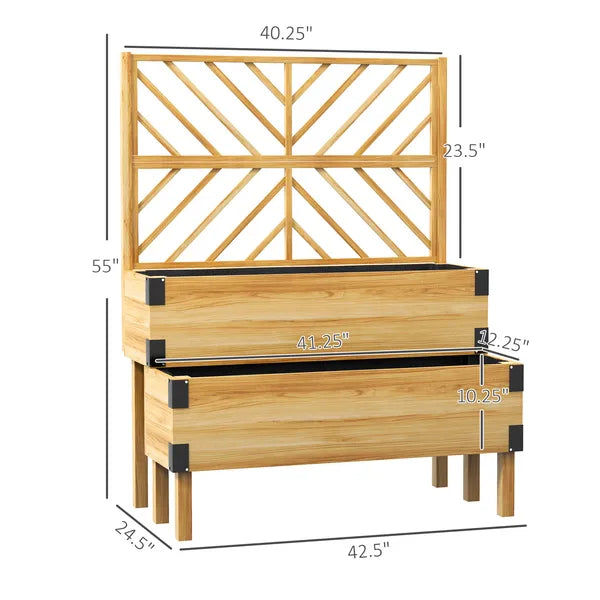 Outsunny 2 Tier Raised Garden Bed with Trellis, Wooden Elevated Planter Box with Legs and Metal Corners, for Vegetables, Flowers, Herbs, Natural - product image 3