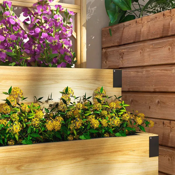 Outsunny 2 Tier Raised Garden Bed with Trellis, Wooden Elevated Planter Box with Legs and Metal Corners, for Vegetables, Flowers, Herbs, Natural - product image 8