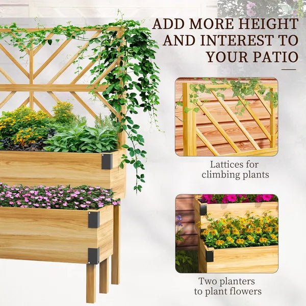 Outsunny 2 Tier Raised Garden Bed with Trellis, Wooden Elevated Planter Box with Legs and Metal Corners, for Vegetables, Flowers, Herbs, Natural - product image 4