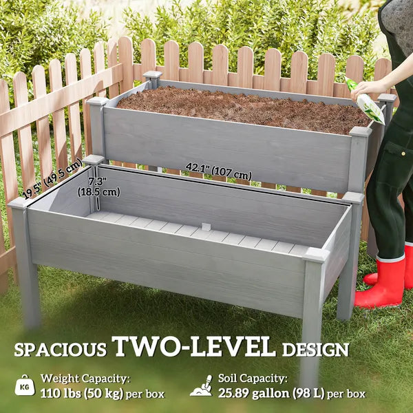 Outsunny 2 Tier Raised Garden Bed, Wooden Elevated Planter Box with Legs, Outdoor Plant Bed for Flowers Vegetables Herbs Gray - product image 4