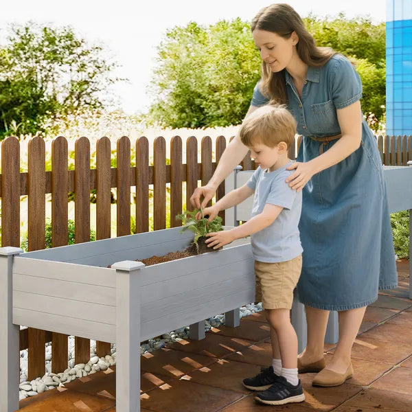 Outsunny 2 Tier Raised Garden Bed, Wooden Elevated Planter Box with Legs, Outdoor Plant Bed for Flowers Vegetables Herbs Gray - product image 9