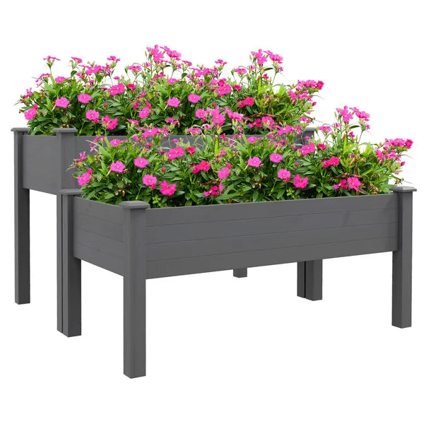 Outsunny 2 Tier Raised Garden Bed, Wooden Elevated Planter Box with Legs, Outdoor Plant Bed for Flowers Vegetables Herbs Gray - product image 11