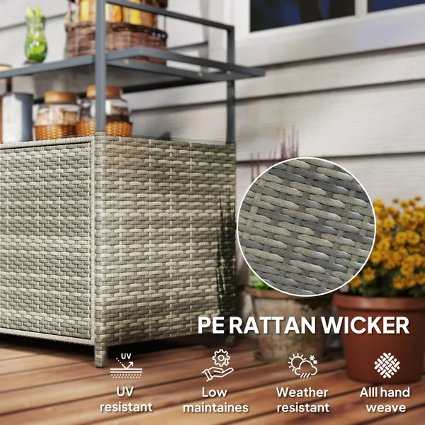 Outsunny 2-Tier Shelf PE Rattan Outdoor Bar Table, Glass Top Outdoor Serving Cart with Cabinet, Mixed Gray - product image 5