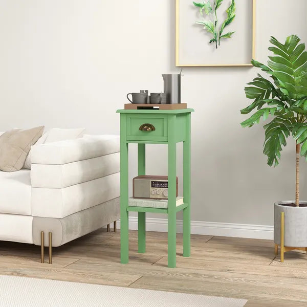 HOMCOM 2-Tier Side Table with Drawer and Shelf, End Table for Living Room and Hallway, Green - product image 2