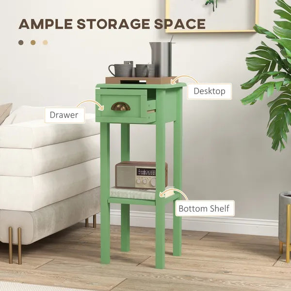 HOMCOM 2-Tier Side Table with Drawer and Shelf, End Table for Living Room and Hallway, Green - product image 4