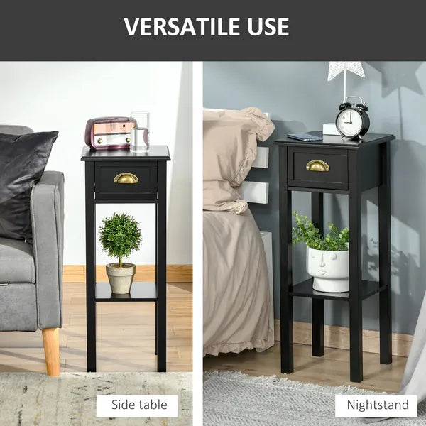 HOMCOM 2-Tier Side Table with Drawer, Narrow End Table for Space Saving, Slim Nightstand with Shelf Metal Knob for Living Room Hallway, Black - product image 7