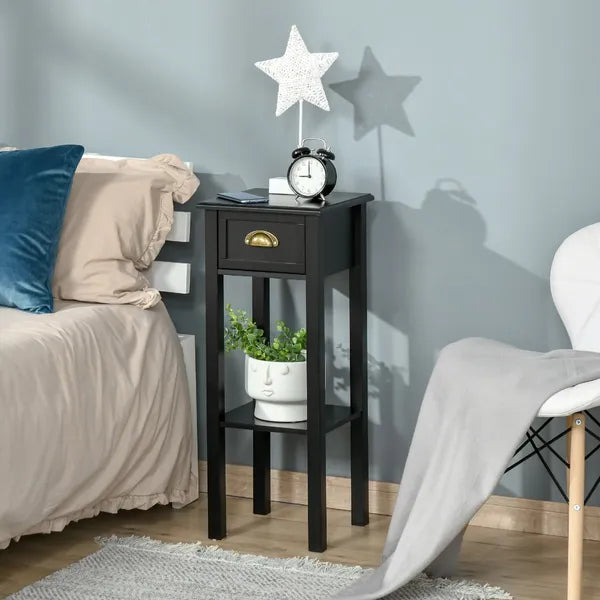 HOMCOM 2-Tier Side Table with Drawer, Narrow End Table for Space Saving, Slim Nightstand with Shelf Metal Knob for Living Room Hallway, Black - product image 2