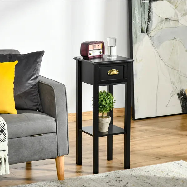 HOMCOM 2-Tier Side Table with Drawer, Narrow End Table for Space Saving, Slim Nightstand with Shelf Metal Knob for Living Room Hallway, Black - product image 8