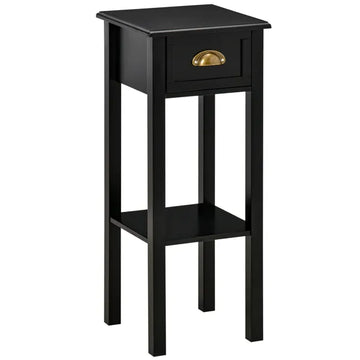 HOMCOM 2-Tier Side Table with Drawer, Narrow End Table for Space Saving, Slim Nightstand with Shelf Metal Knob for Living Room Hallway, Black - product image 1