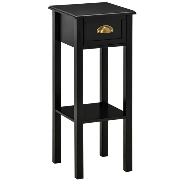 HOMCOM 2-Tier Side Table with Drawer, Narrow End Table for Space Saving, Slim Nightstand with Shelf Metal Knob for Living Room Hallway, Black - product image 1