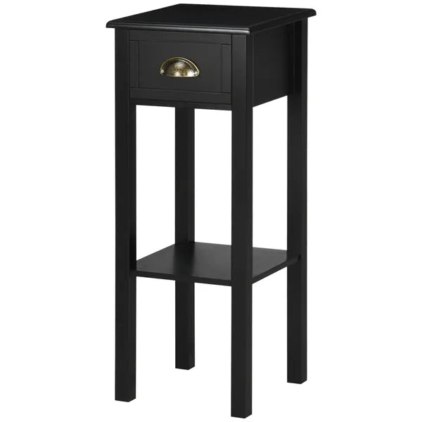 HOMCOM 2-Tier Side Table with Drawer, Narrow End Table for Space Saving, Slim Nightstand with Shelf Metal Knob for Living Room Hallway, Black - product image 14