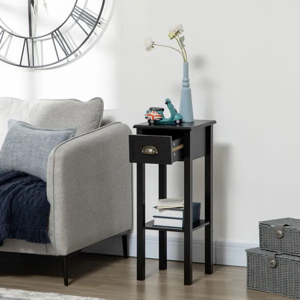 HOMCOM 2-Tier Side Table with Drawer, Narrow End Table for Space Saving, Slim Nightstand with Shelf Metal Knob for Living Room Hallway, Black - product image 13