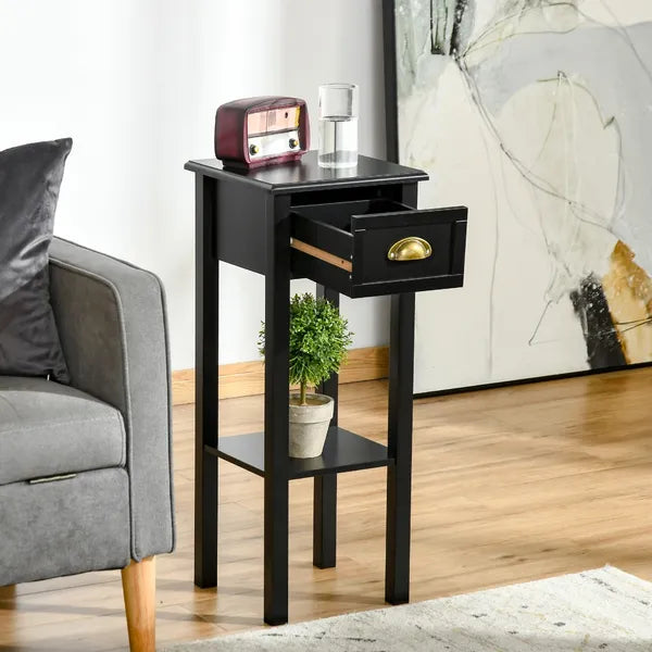 HOMCOM 2-Tier Side Table with Drawer, Narrow End Table for Space Saving, Slim Nightstand with Shelf Metal Knob for Living Room Hallway, Black - product image 9