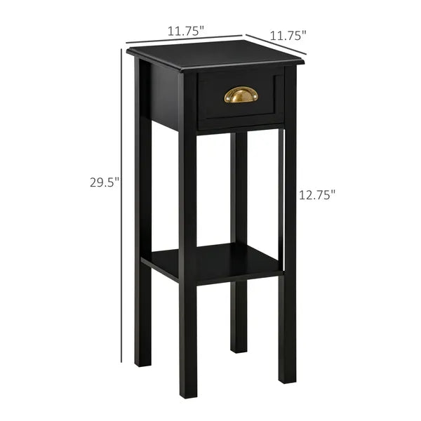 HOMCOM 2-Tier Side Table with Drawer, Narrow End Table for Space Saving, Slim Nightstand with Shelf Metal Knob for Living Room Hallway, Black - product image 3