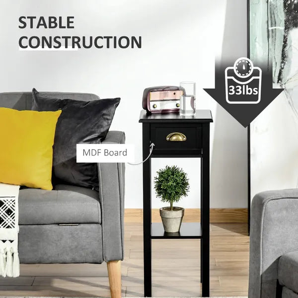HOMCOM 2-Tier Side Table with Drawer, Narrow End Table for Space Saving, Slim Nightstand with Shelf Metal Knob for Living Room Hallway, Black - product image 5