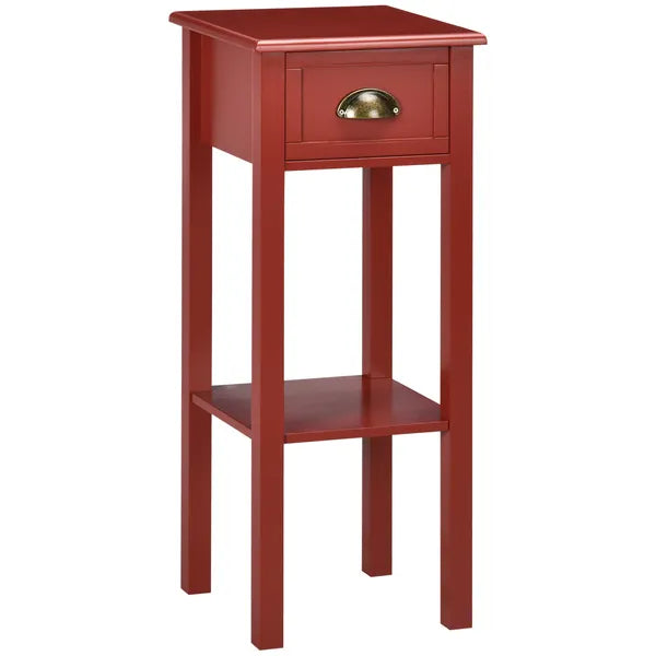 HOMCOM 2-Tier Side Table with Drawer Narrow End Table Red for Living Room Bedroom - product image 1