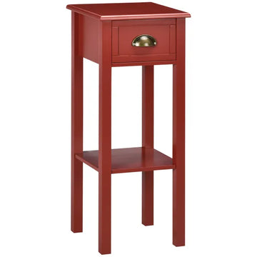 HOMCOM 2-Tier Side Table with Drawer Narrow End Table Red for Living Room Bedroom - product image 1