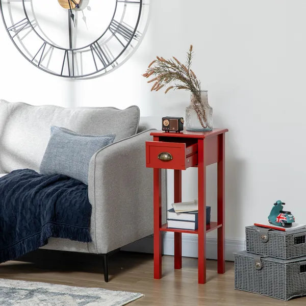 HOMCOM 2-Tier Side Table with Drawer Narrow End Table Red for Living Room Bedroom - product image 6