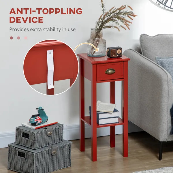 HOMCOM 2-Tier Side Table with Drawer Narrow End Table Red for Living Room Bedroom - product image 5