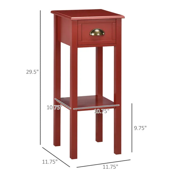 HOMCOM 2-Tier Side Table with Drawer Narrow End Table Red for Living Room Bedroom - product image 3