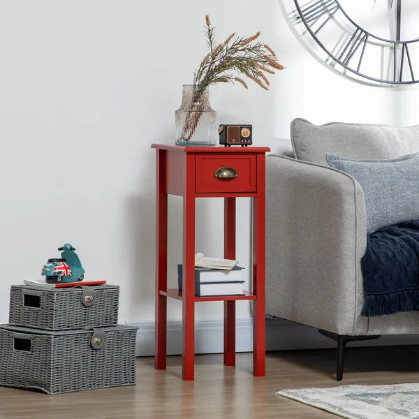 HOMCOM 2-Tier Side Table with Drawer Narrow End Table Red for Living Room Bedroom - product image 2