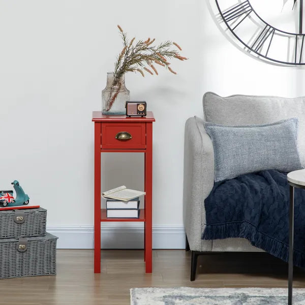 HOMCOM 2-Tier Side Table with Drawer Narrow End Table Red for Living Room Bedroom - product image 7