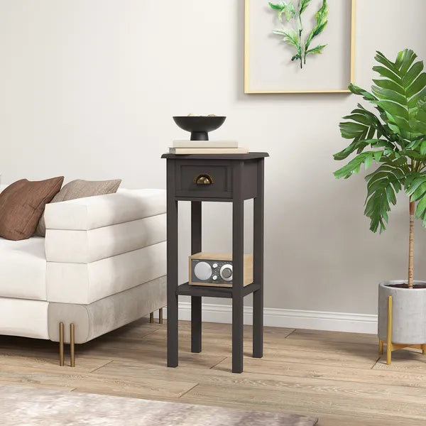 HOMCOM 2-Tier Side Table with Drawer Shelf, End Table for Living Room Hallway, Coffee - product image 2