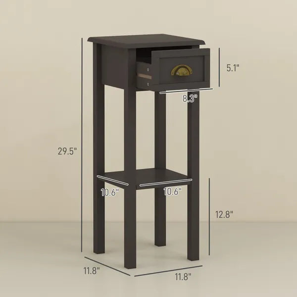 HOMCOM 2-Tier Side Table with Drawer Shelf, End Table for Living Room Hallway, Coffee - product image 3