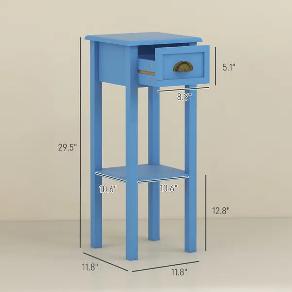 2-Tier Side Table with Drawer Shelf, End Table for Living Room Hallway, Light Blue - product image 3