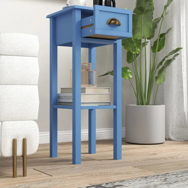 2-Tier Side Table with Drawer Shelf, End Table for Living Room Hallway, Light Blue - product image 8