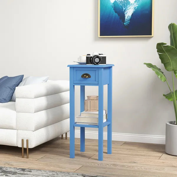 2-Tier Side Table with Drawer Shelf, End Table for Living Room Hallway, Light Blue - product image 2