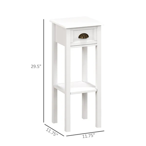 2-Tier Side Tables Set of 2 with Drawer and Shelf, 2 Pieces End Tables for Living Room and Hallway, White - product image 3