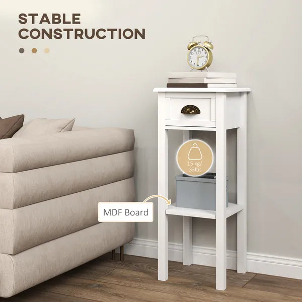 2-Tier Side Tables Set of 2 with Drawer and Shelf, 2 Pieces End Tables for Living Room and Hallway, White - product image 5