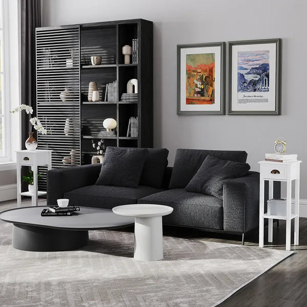 2-Tier Side Tables Set of 2 with Drawer and Shelf, 2 Pieces End Tables for Living Room and Hallway, White - product image 10