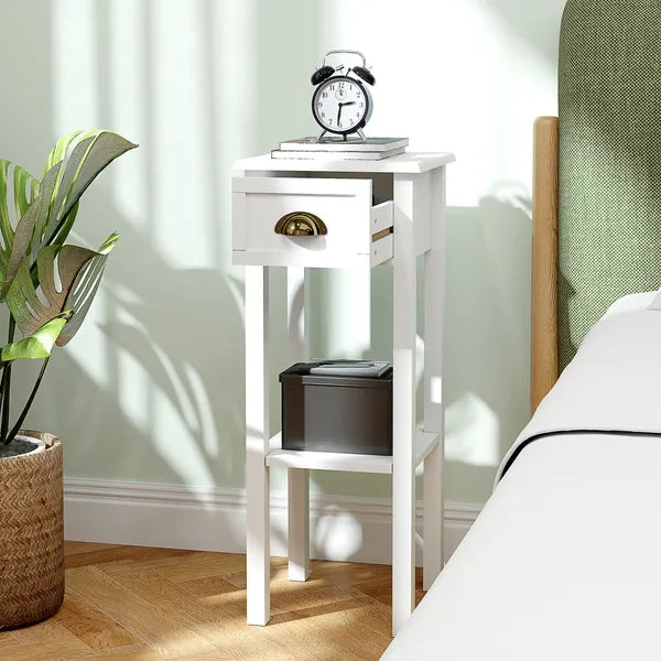 2-Tier Side Tables Set of 2 with Drawer and Shelf, 2 Pieces End Tables for Living Room and Hallway, White - product image 7