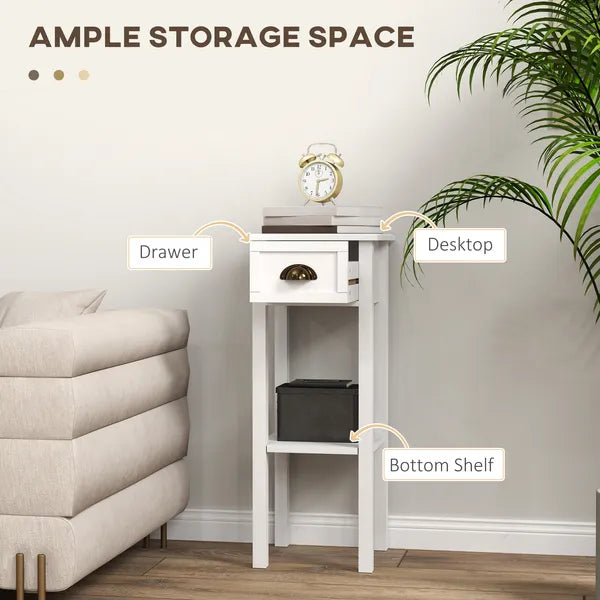 2-Tier Side Tables Set of 2 with Drawer and Shelf, 2 Pieces End Tables for Living Room and Hallway, White - product image 4