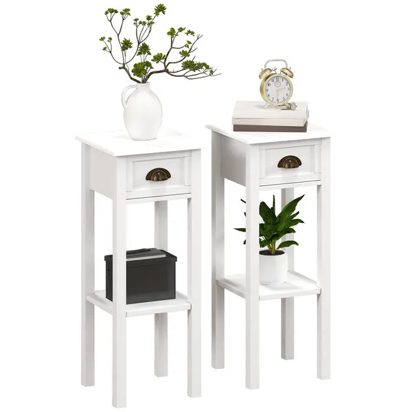 2-Tier Side Tables Set of 2 with Drawer and Shelf, 2 Pieces End Tables for Living Room and Hallway, White - product image 11