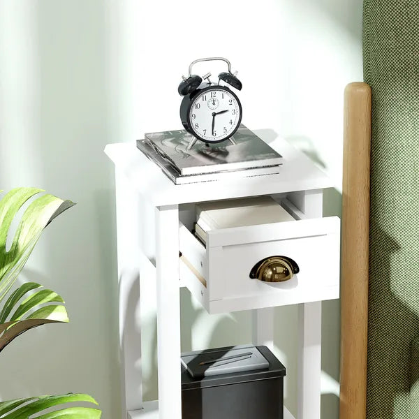 2-Tier Side Tables Set of 2 with Drawer and Shelf, 2 Pieces End Tables for Living Room and Hallway, White - product image 8
