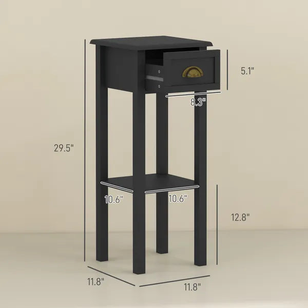 2-Tier Side Tables Set of 2 with Drawer Shelf, 2 Pieces End Tables for Living Room Hallway, Black - product image 3