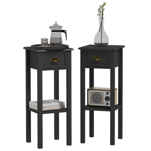 2-Tier Side Tables Set of 2 with Drawer Shelf, 2 Pieces End Tables for Living Room Hallway, Black - product image 11