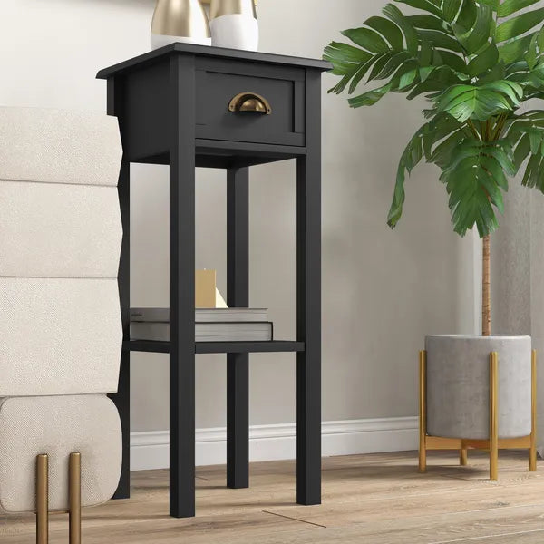 2-Tier Side Tables Set of 2 with Drawer Shelf, 2 Pieces End Tables for Living Room Hallway, Black - product image 8