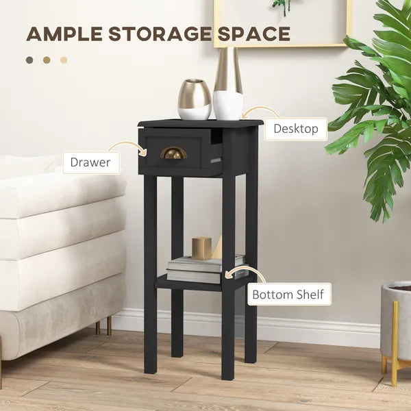 2-Tier Side Tables Set of 2 with Drawer Shelf, 2 Pieces End Tables for Living Room Hallway, Black - product image 4