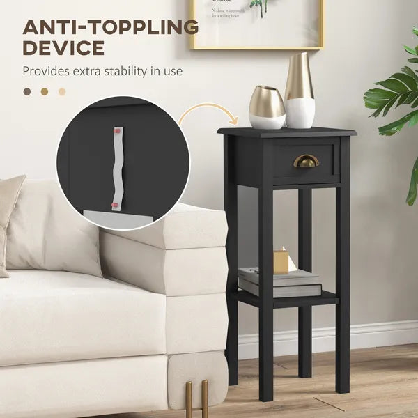 2-Tier Side Tables Set of 2 with Drawer Shelf, 2 Pieces End Tables for Living Room Hallway, Black - product image 6